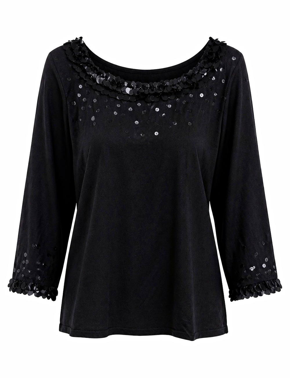 Linea by Louis Dell'Olio Women's Black Sequin Trim Scoop Neck Top Size M